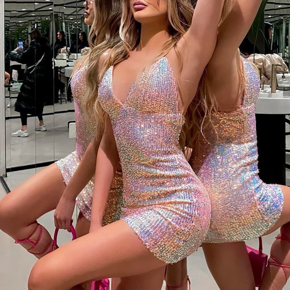Iridescent Pink Sequin Bodycon Mini Dress